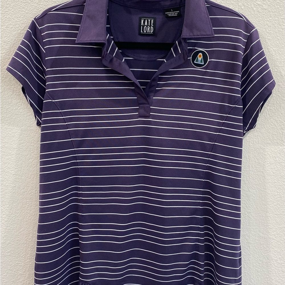 Purple Polo Shirt with White Stripes Kate Lord size L